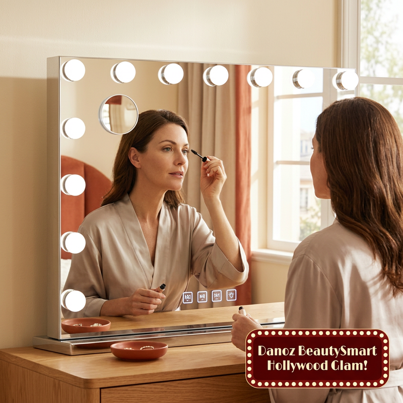 💄 Danoz BeautySmart | Embellir Hollywood Makeup Mirror | 58 × 46cm | 15 Dimmable LEDs | Bluetooth Speaker | 3 Lighting Tones