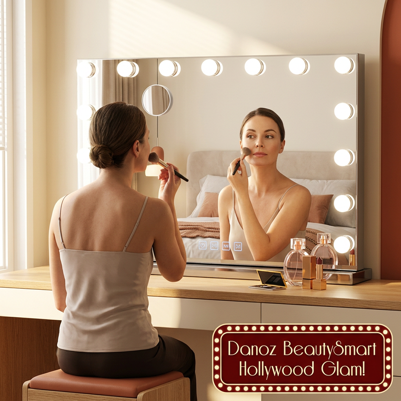 💄 Danoz BeautySmart | Embellir Hollywood Makeup Mirror | 58 × 46cm | 15 Dimmable LEDs | Bluetooth Speaker | 3 Lighting Tones