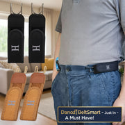 Black and brown belt loops with a visible brand logo, one worn by a person.