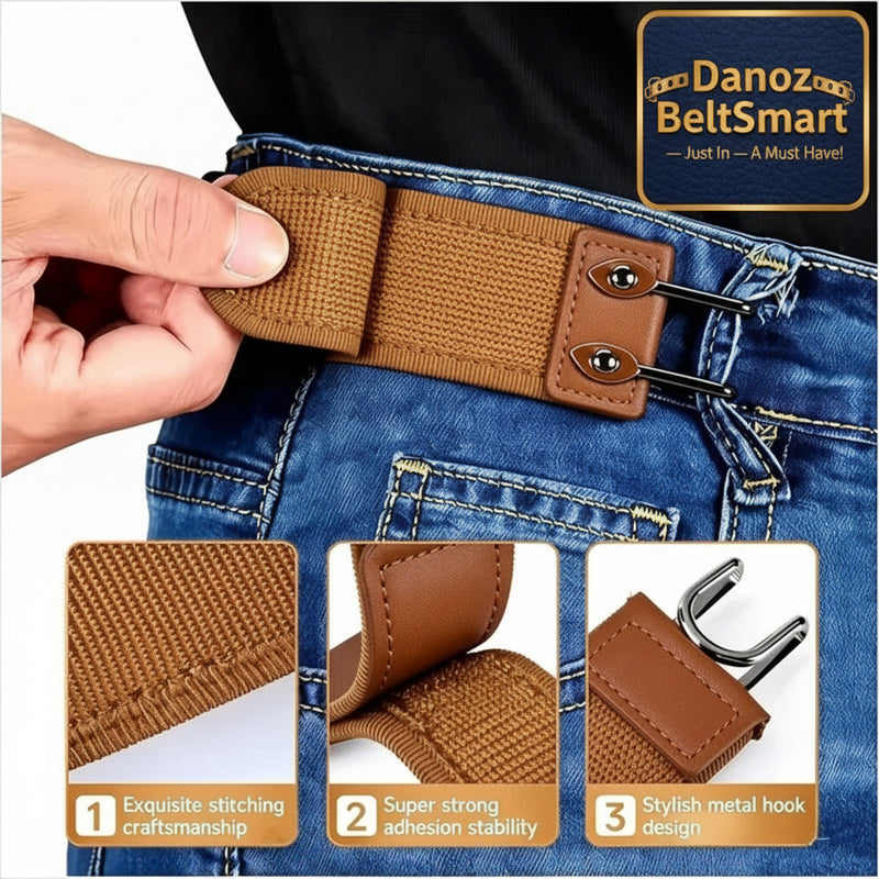 👔 Danoz BeltSmart | Men's and Women Elastic Hook Belt | 2-Pack | Buckle-Free | Invisible Under Clothing | Fits 43–55" Waist | Black & Brown - Buy 1 Get 1 More!