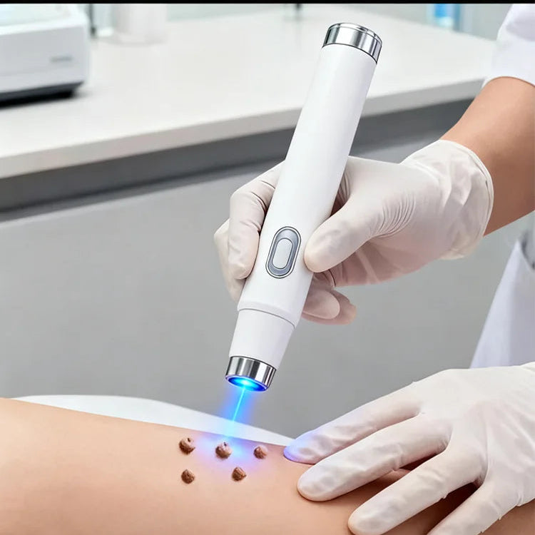 Person using a medical device on skin with text 'Only 7 days' in a clinical setting.