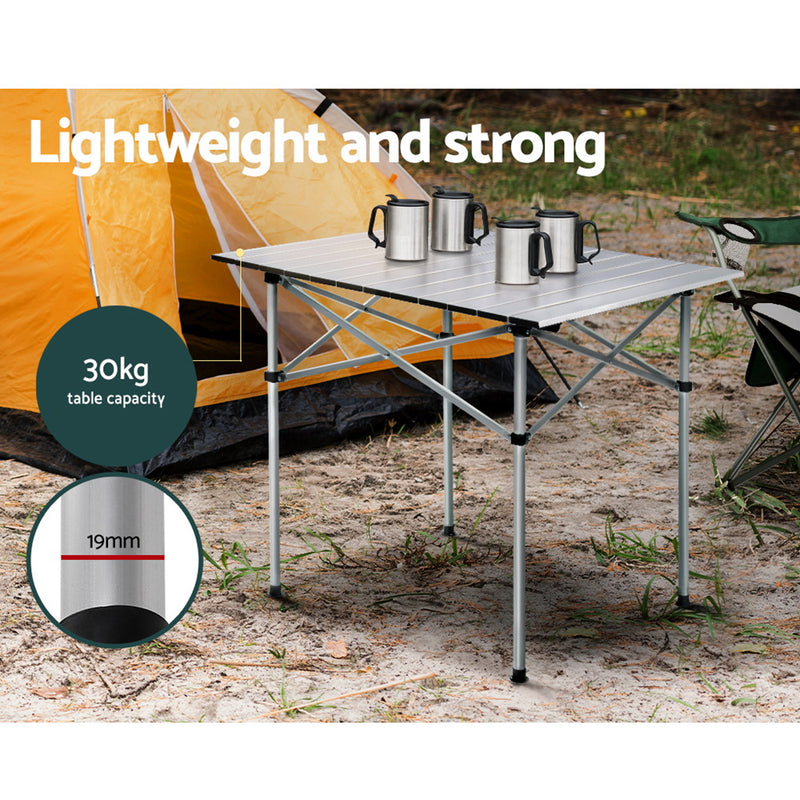 Danoz Outdoors - Weisshorn Folding Camping Table 70CM Roll Up Outdoor Picnic BBQ Aluminium Desk