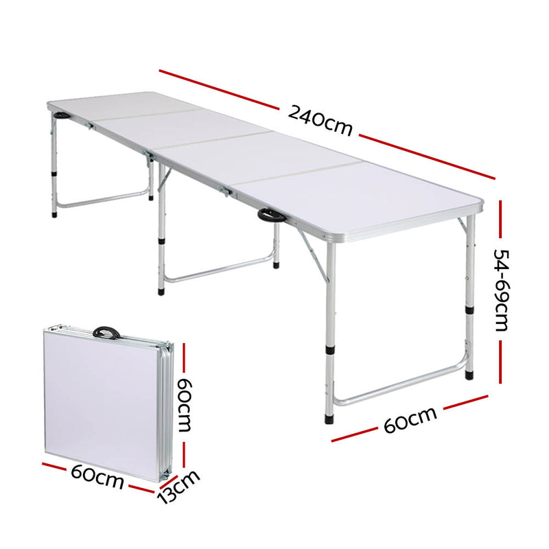 Danoz Outdoors - Weisshorn Folding Camping Table 240CM Portable Outdoor Picnic BBQ Aluminium Desk