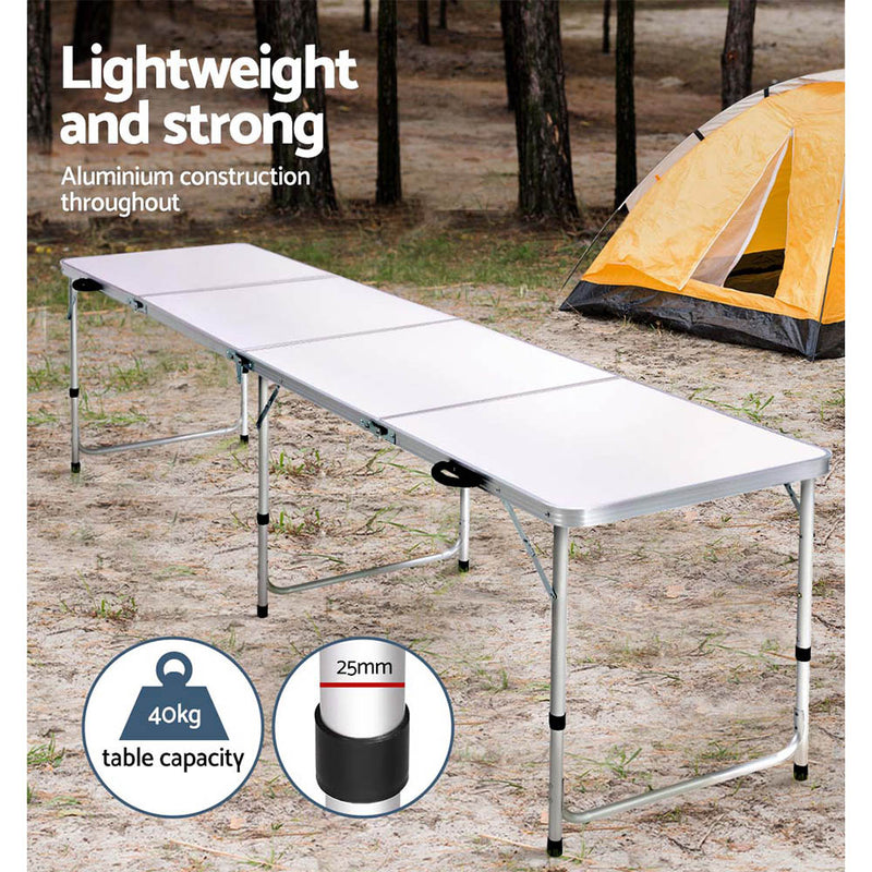 Danoz Outdoors - Weisshorn Folding Camping Table 240CM Portable Outdoor Picnic BBQ Aluminium Desk