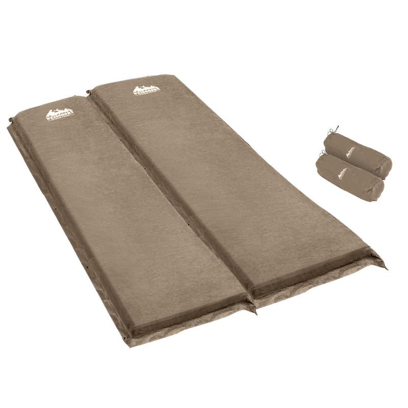 Danoz Camping - Weisshorn Self Inflating Mattress Camping Sleeping Mat Air Bed Double Set Coffee
