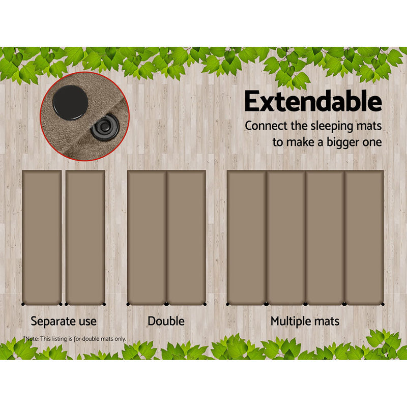 Danoz Camping - Weisshorn Self Inflating Mattress Camping Sleeping Mat Air Bed Double Set Coffee