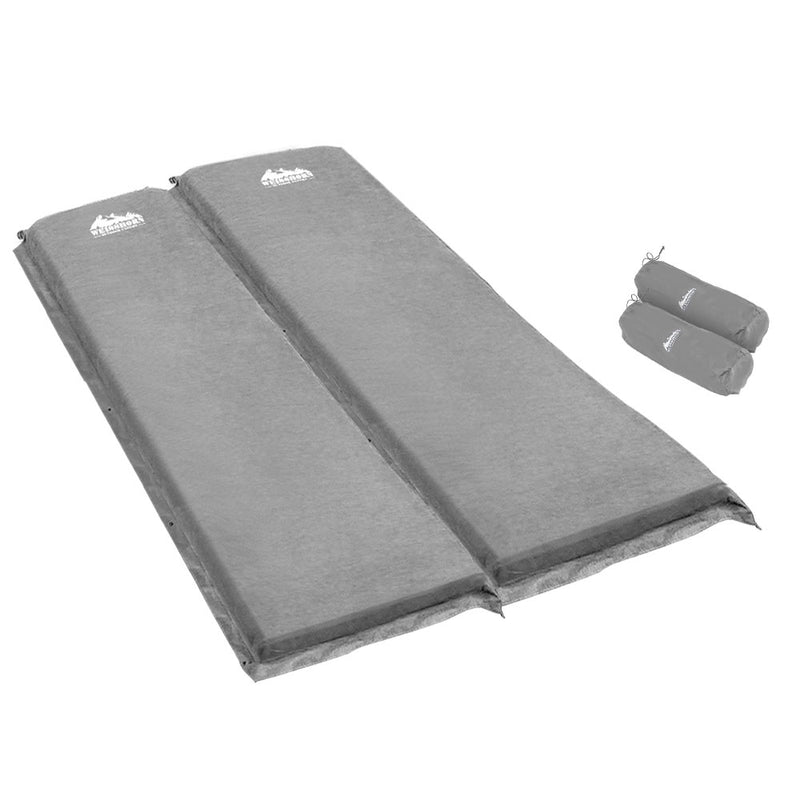 Danoz Camping - Weisshorn Self Inflating Mattress Camping Sleeping Mat Air Bed Double Set Grey