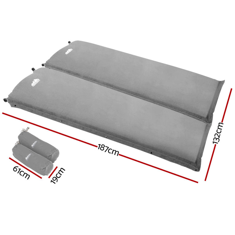 Danoz Camping - Weisshorn Self Inflating Mattress Camping Sleeping Mat Air Bed Double Set Grey