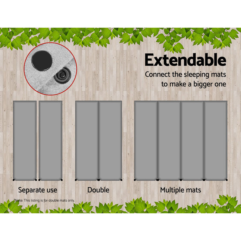 Danoz Camping - Weisshorn Self Inflating Mattress Camping Sleeping Mat Air Bed Double Set Grey