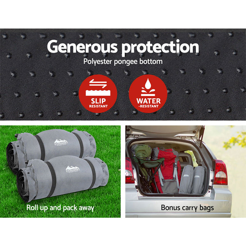 Danoz Camping - Weisshorn Self Inflating Mattress Camping Sleeping Mat Air Bed Double Set Grey