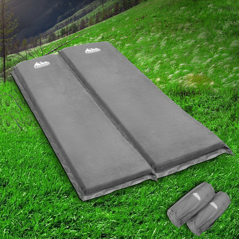 Danoz Camping - Weisshorn Self Inflating Mattress Camping Sleeping Mat Air Bed Double Set Grey