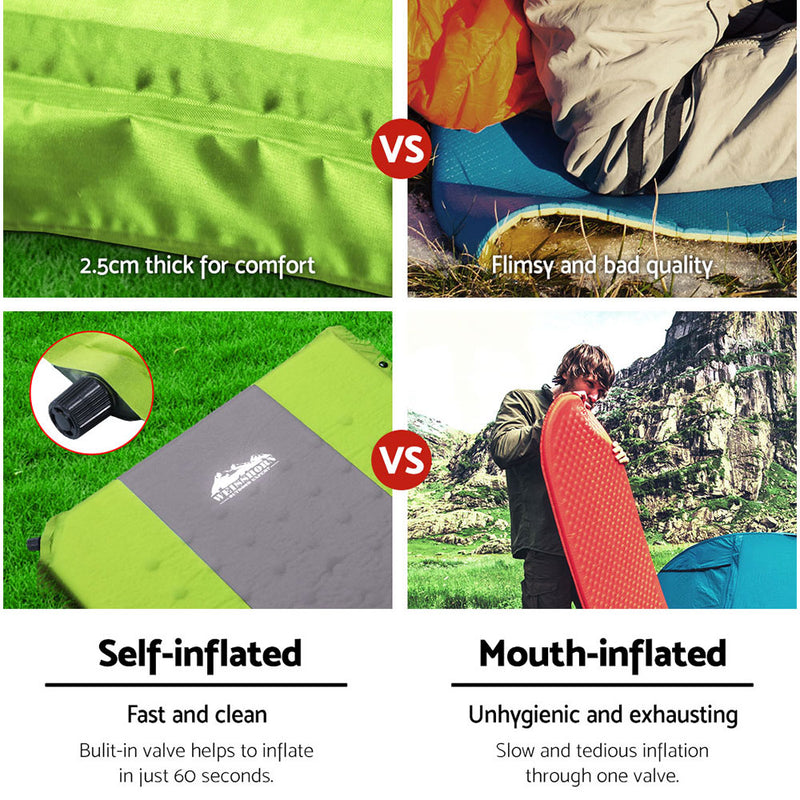 Danoz Direct - Weisshorn Self Inflating Mattress Camping Sleeping Mat Air Bed Pad Single Green