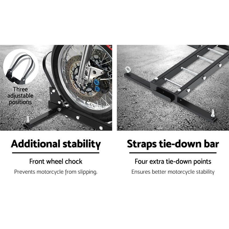 🏍️ Danoz CarSmart | Giantz Motorcycle Carrier Rack | 227kg Capacity | 2″ Hitch | Adjustable Wheel Chock | Double-Side Ramp | Heavy-Duty Steel