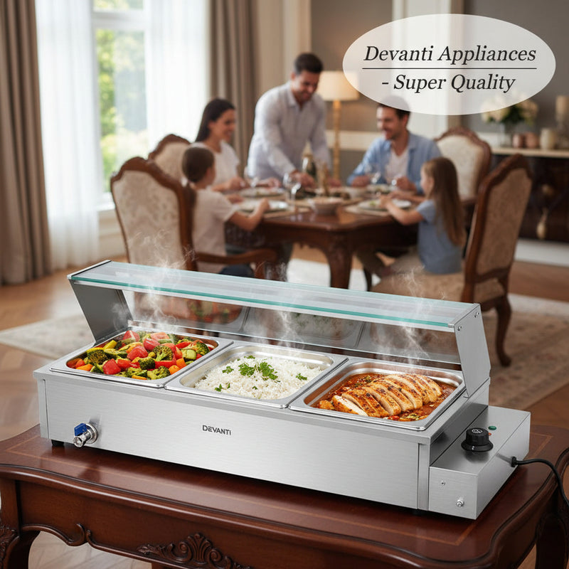 Danoz Appliances - Devanti Commercial Food Warmer Bain Marie 3 Electric Buffet Pans