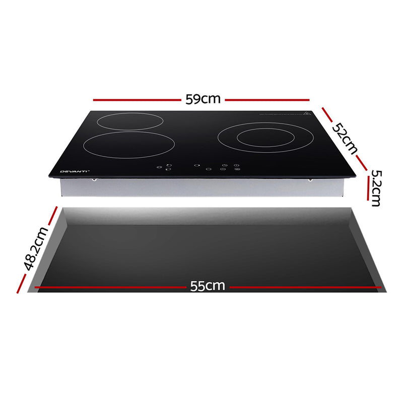 Danoz Direct - Devanti Electric Ceramic Cooktop 60cm Kitchen Cooker 4 Burner Hob Touch Control 5200W