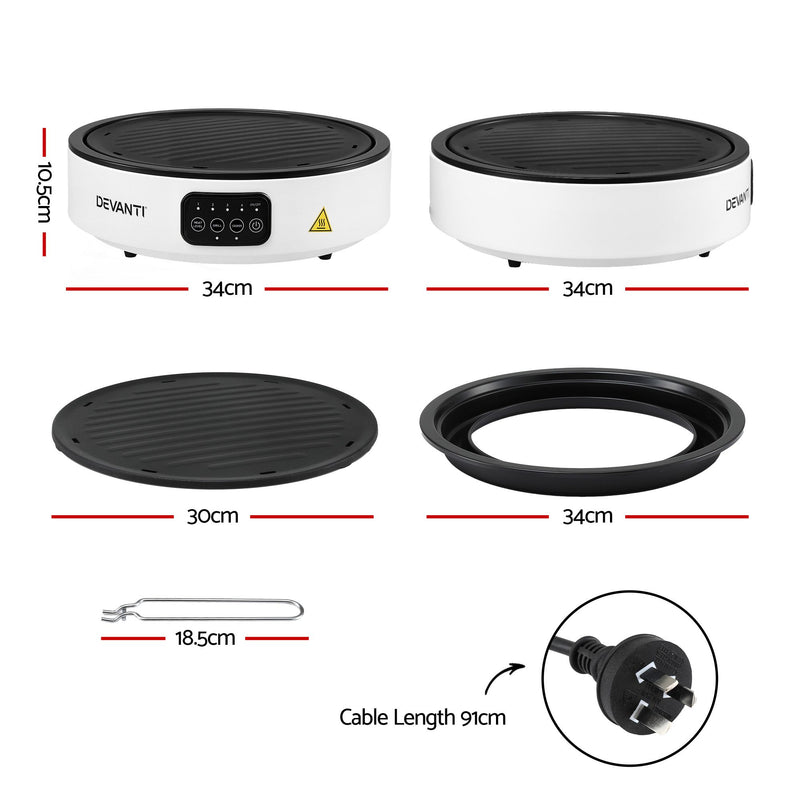 🍳 Danoz CookSmart | Devanti Ceramic Cooktop | 2000W Electric Hot Plate | Detachable Grill | 6 Cooking Functions | Countertop | White