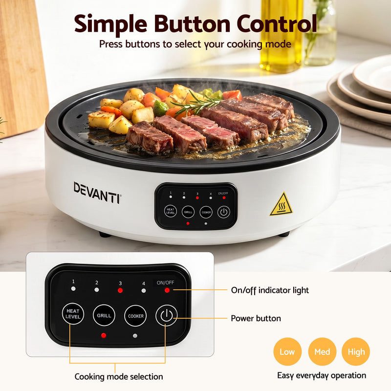 🍳 Danoz CookSmart | Devanti Ceramic Cooktop | 2000W Electric Hot Plate | Detachable Grill | 6 Cooking Functions | Countertop | White
