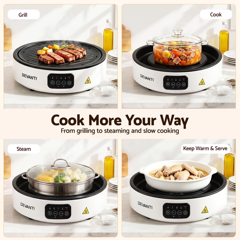 🍳 Danoz CookSmart | Devanti Ceramic Cooktop | 2000W Electric Hot Plate | Detachable Grill | 6 Cooking Functions | Countertop | White