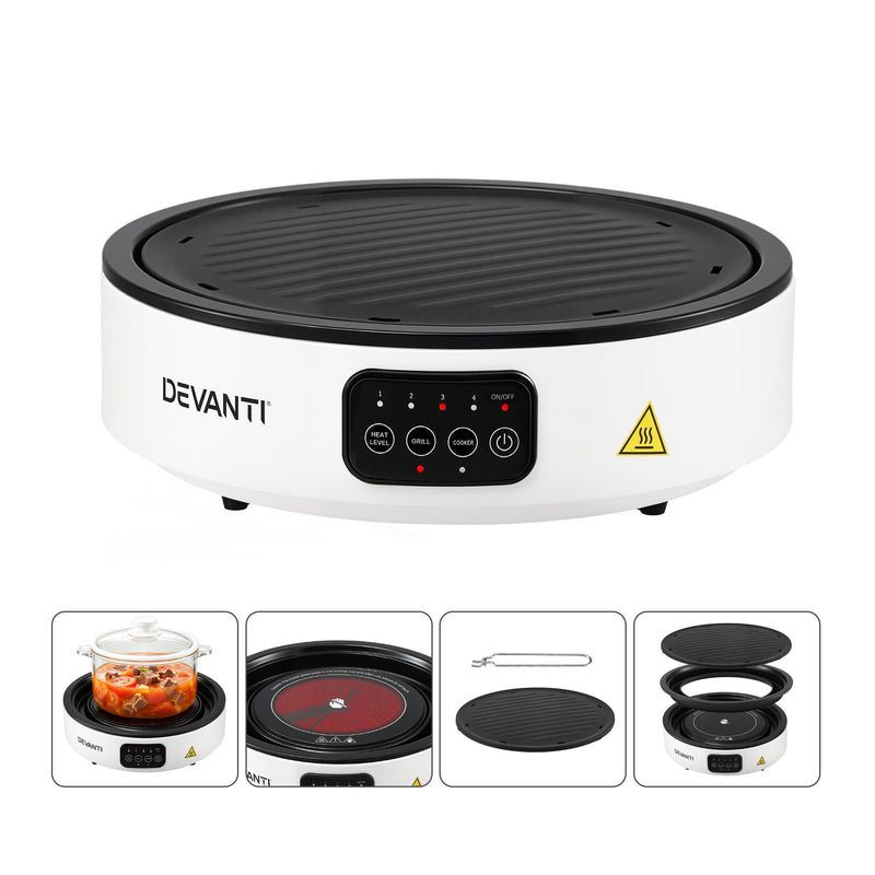 🍳 Danoz CookSmart | Devanti Ceramic Cooktop | 2000W Electric Hot Plate | Detachable Grill | 6 Cooking Functions | Countertop | White