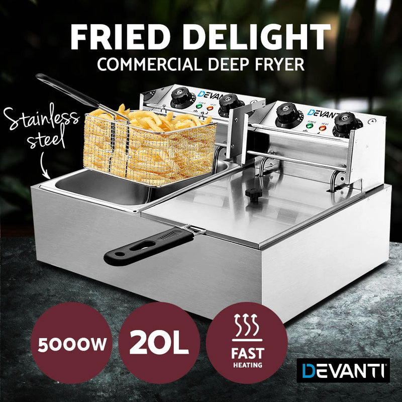 Danoz Kitchen - Devanti 20L Electric Commercial Deep Fryer Double Baskets 4400W Incl. Delivery