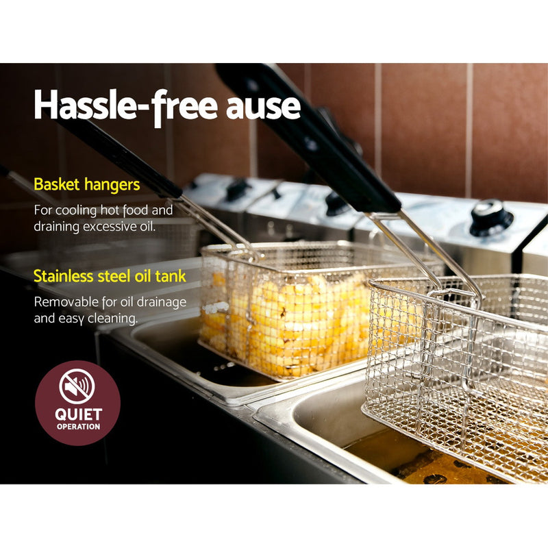 Danoz Kitchen - Devanti 20L Electric Commercial Deep Fryer Double Baskets 4400W Incl. Delivery