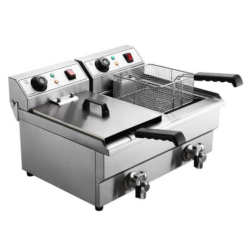 Danoz Kitchen - Devanti 20L Electric Commercial Deep Fryer Double Baskets Oil Taps 6000W