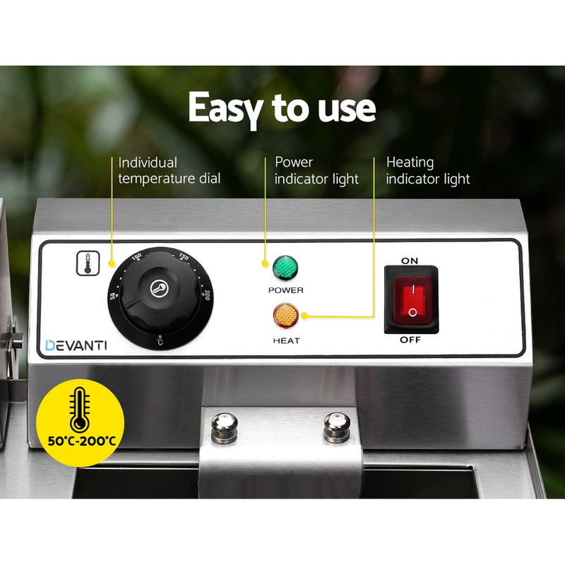 Danoz Kitchen - Devanti 20L Electric Commercial Deep Fryer Double Baskets Oil Taps 6000W
