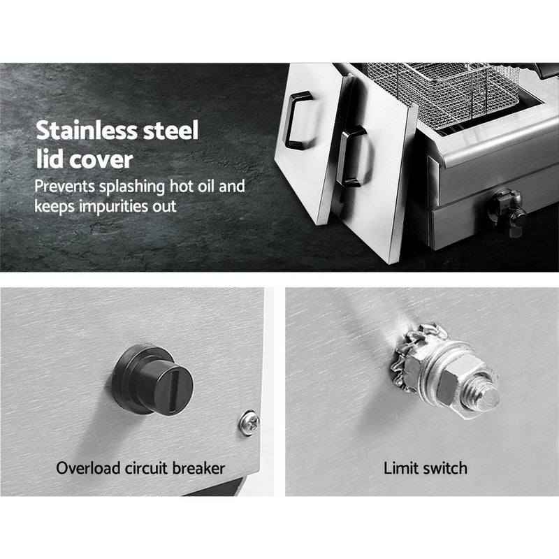 Danoz Kitchen - Devanti 20L Electric Commercial Deep Fryer Double Baskets Oil Taps 6000W