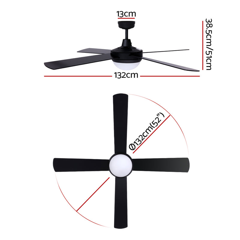 Danoz Appliances - Devanti 52'' Ceiling Fan AC Motor w/Light w/Remote - Black