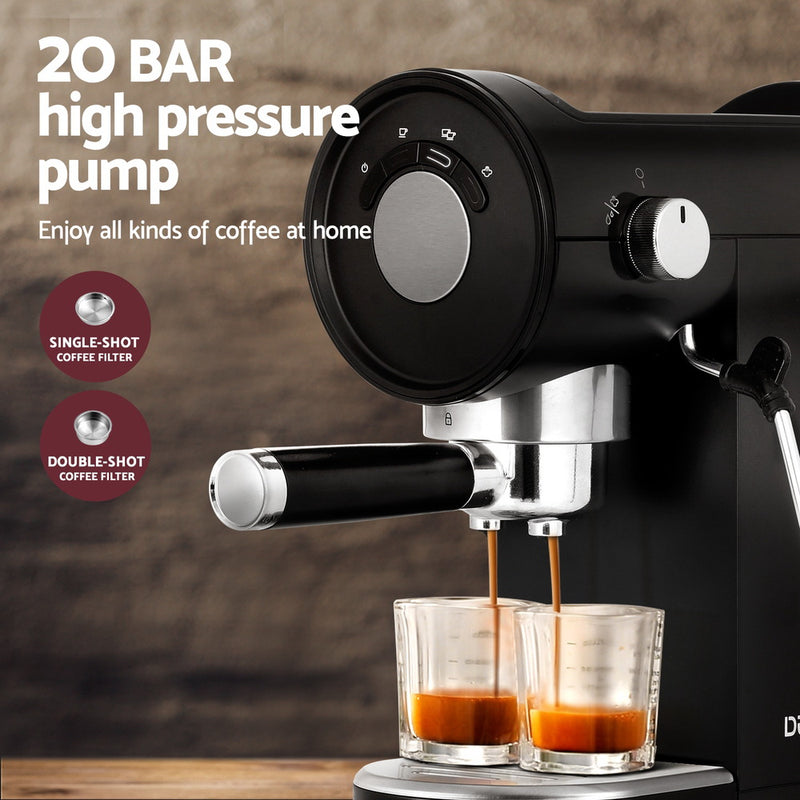 Danoz Kitchen - Devanti 20 Bar Coffee Machine Espresso Cafe Maker Black - Incl. Delivery
