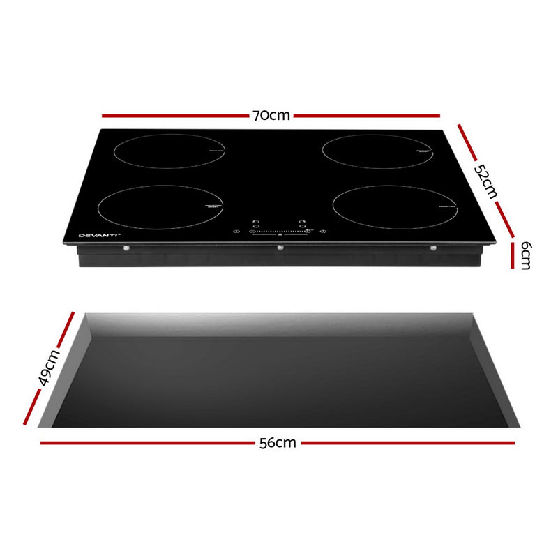 Danoz Kitchen 🧑‍🍳🥘 Devanti Electric Induction Cooktop 70cm Ceramic 4 Zones Stove Cook Top Hot Plate 7000W - Incl. Delivery