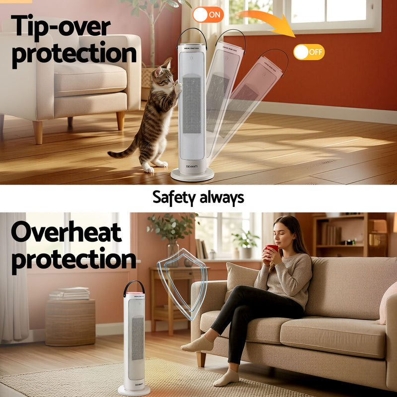 Danoz HeatingSmart 2000W Ceramic Tower Heater 🔥 | 4 Modes incl. ECO | Wide-Angle Oscillation | 9-Hour Timer | Remote Control | Tip-Over & Overheat Protection | 1-Year Warranty!