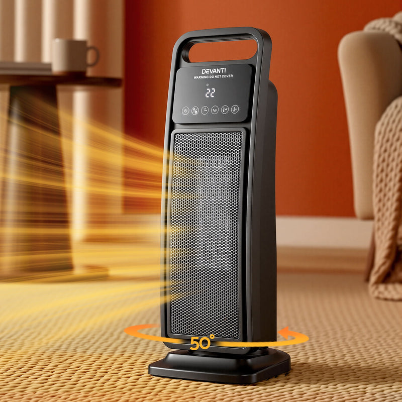 Danoz HeatingSmart - Devanti 2000W Ceramic Tower Heater Space Heaters Indoor Oscillating Black