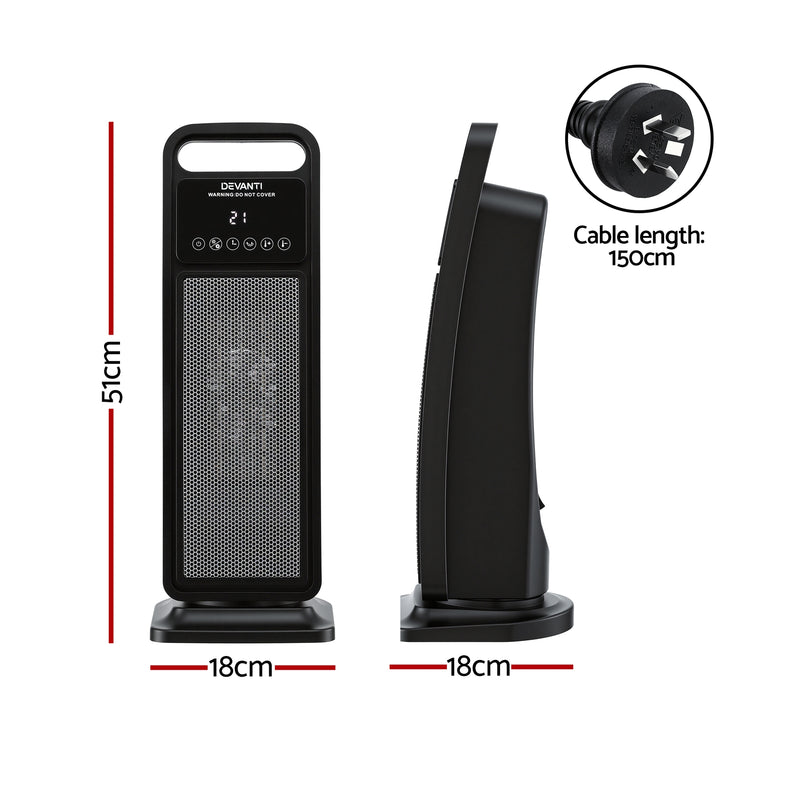 Danoz HeatingSmart - Devanti 2000W Ceramic Tower Heater Space Heaters Indoor Oscillating Black