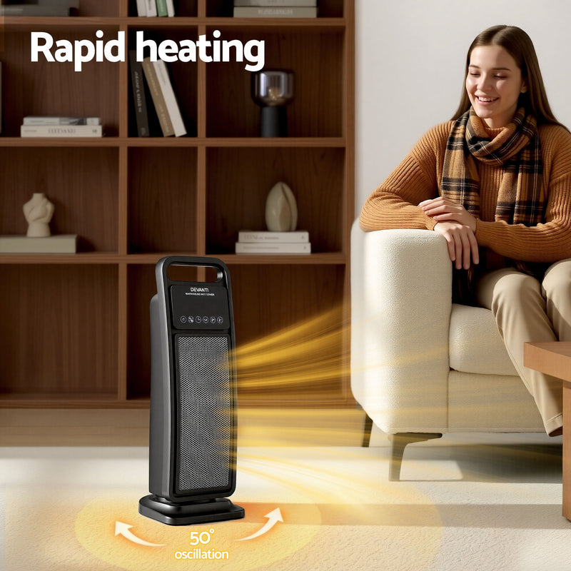 Danoz HeatingSmart - Devanti 2000W Ceramic Tower Heater Space Heaters Indoor Oscillating Black