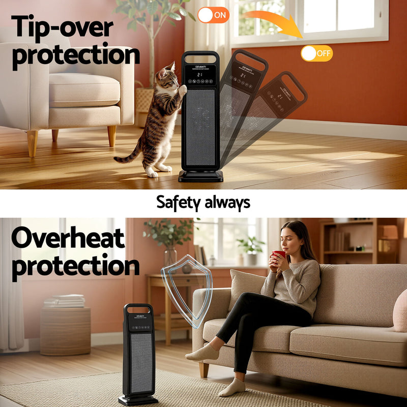 Danoz HeatingSmart - Devanti 2000W Ceramic Tower Heater Space Heaters Indoor Oscillating Black