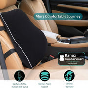 Car seat cushion with text 'More Comfortable Journey' on a beige car interior.