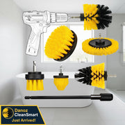 Set of cleaning brushes with a drill attachment on a white background