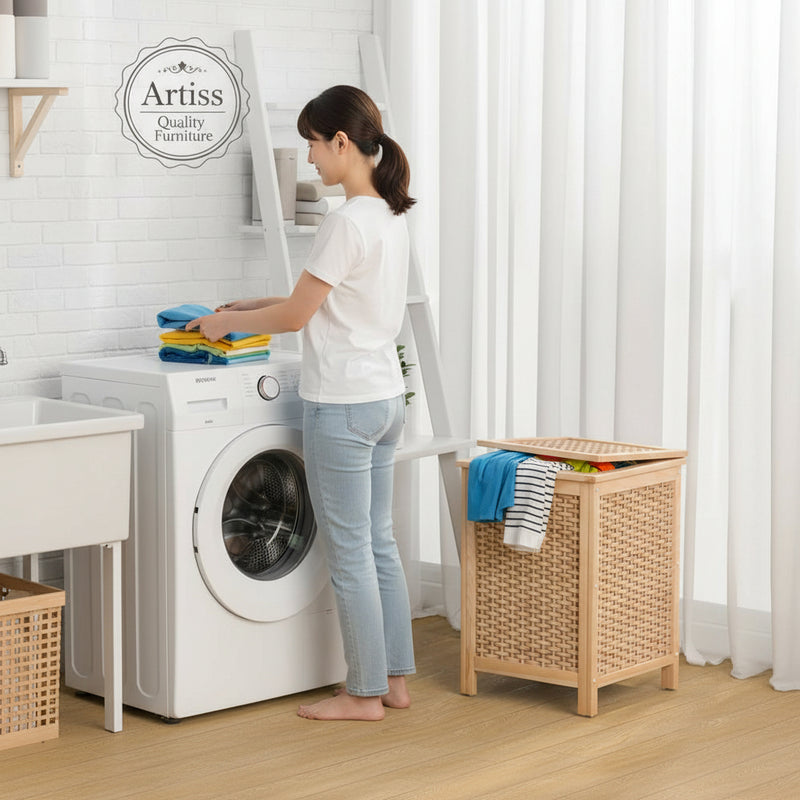 Danoz Direct - Artiss Laundry Hamper Bathroom Storage Cabinet Wooden Organiser Bag Clothes