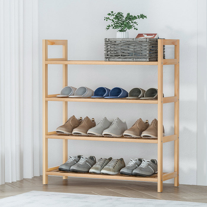 Danoz Direct - Artiss 4-tier Shoe Rack 12 Pairs Shoe Storage Weaved Shelves Solid Wood Frame