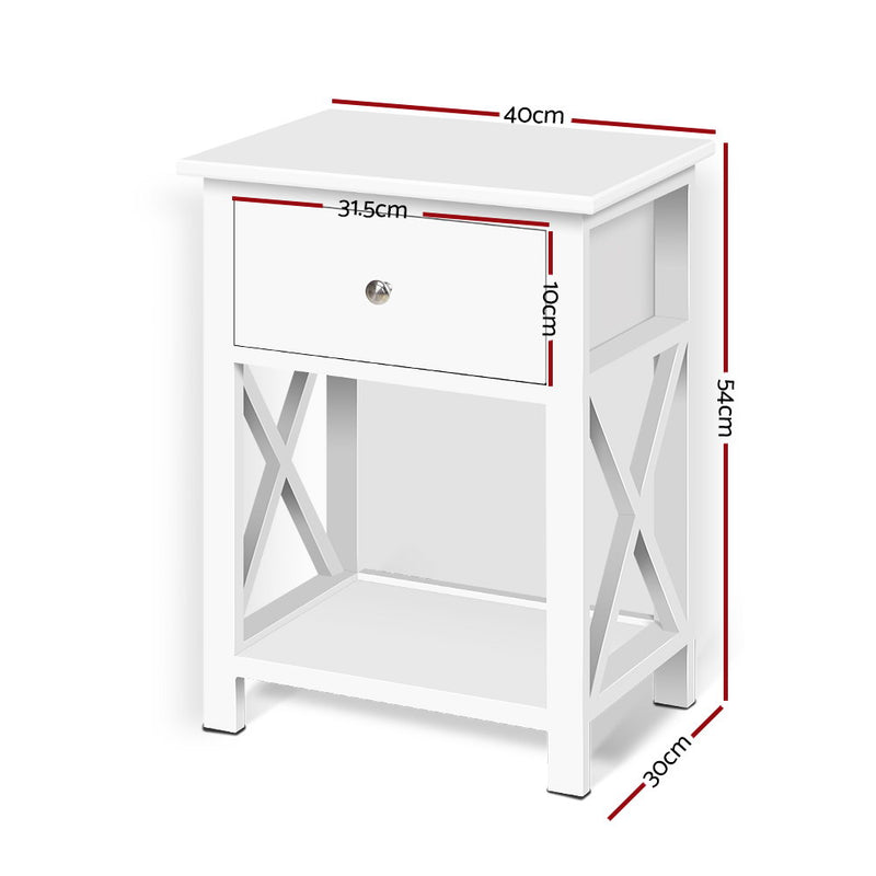 Danoz Bedrooms 🛏️ Artiss Bedside Table 1 Drawer with Shelf - EMMA White - Incl. Delivery