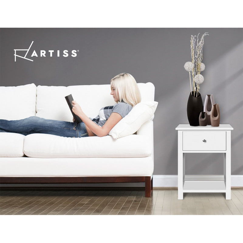 Danoz Bedrooms 🛏️ Artiss Bedside Table 1 Drawer with Shelf - EMMA White - Incl. Delivery