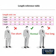 Length reference table with height and length measurements, accompanied by illustrations of people using canes to indicate appropriate and inappropriate lengths.