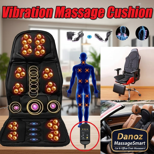 Vibration massage cushion with various uses including car, office chair, and home use.