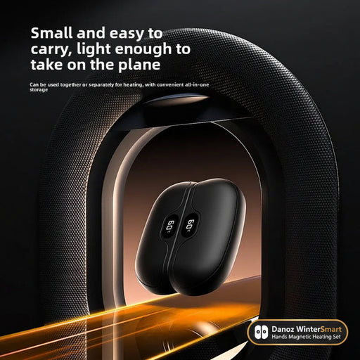 Black electronic devices with text about portability and plane travel on a dark background