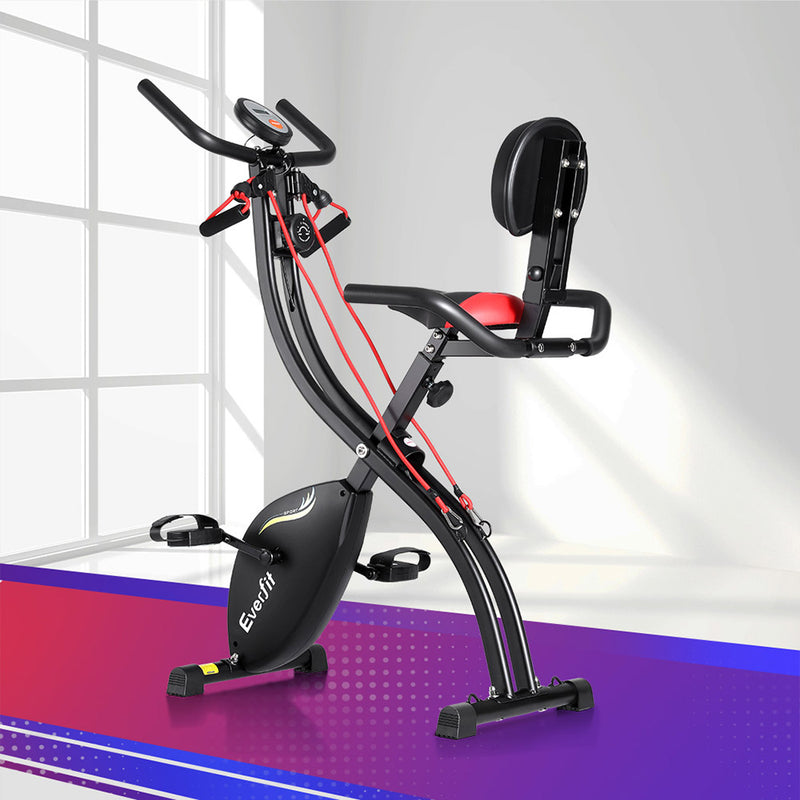 Danoz Fitness - Everfit Folding Exercise Bike Magnetic X-Bike Indoor Cycling Resistance Rope