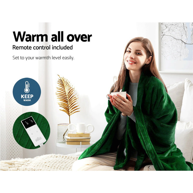 Danoz HeatingSmart - Giselle Electric Throw Rug Heated Blanket Washable Snuggle Flannel Winter Green