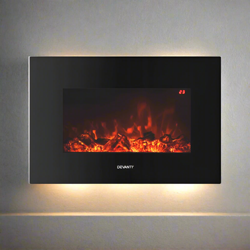 Transform your room into a cozy oasis with Danoz Direct - Devanti Electric Fireplace Fire Heater 2000W Black