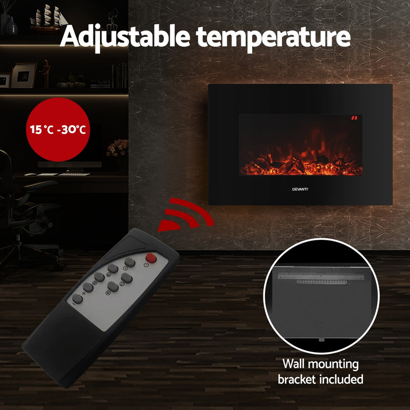 Transform your room into a cozy oasis with Danoz Direct - Devanti Electric Fireplace Fire Heater 2000W Black