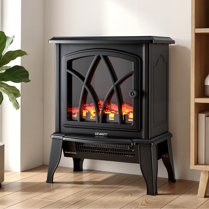 Danoz HeatingSmart - Devanti 2000W Electric Fireplace Heater Stove Freestanding 3D Flame Effect Indoor Space Heaters